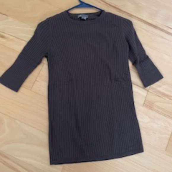 Vince Basic dark Brown Ribbed fitted Cashmere Blend Crew Neck sz M - Picture 4 of 5